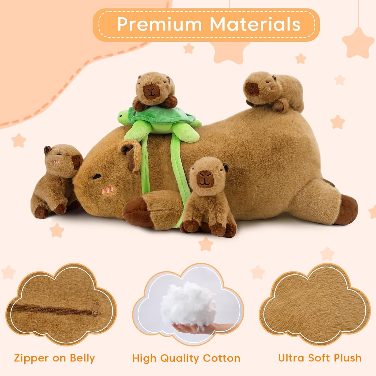 Thumbnail 3 de SQEQE Capybara Plush with Babies: 5-in-1 Family Hug with Turtle Backpack