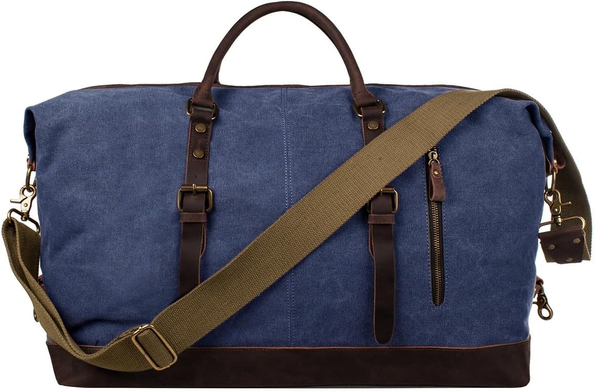 Thumbnail 6 de S-ZONE Reisetasche 60L Vintage Canvas mit Crazy Horse Leder-Rand – Unisex Weekender