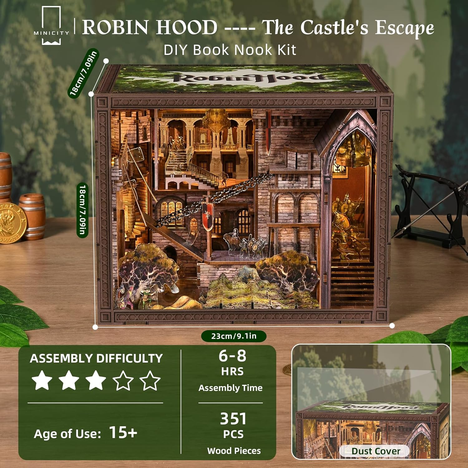 Thumbnail 1 de MiniCity Book Nook Kit – DIY Miniatur-Puppenhaus Bücherecke mit LED & Staubschutz