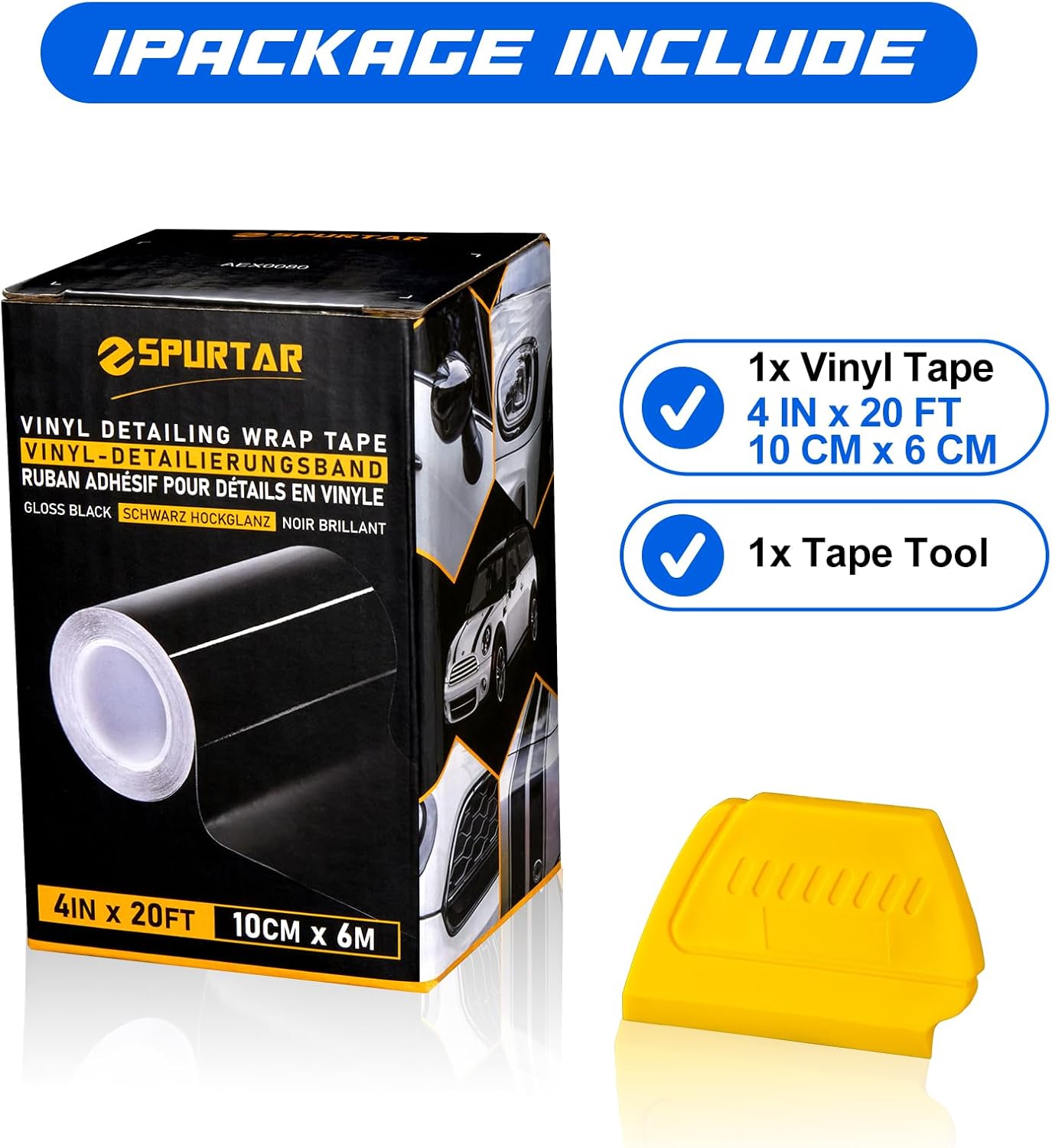 Thumbnail 6 de Spurtar Gloss Black Vinyl Wrap Tape (10cm x 6m) for Cars – Durable, Easy-Apply, Anti-Scratch Protection