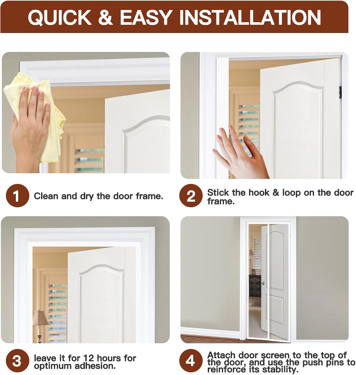 Thumbnail 6 de Magnetic Screen Door with Powerful Magnets and Full Frame Hook & Loop, 90x210cm – White