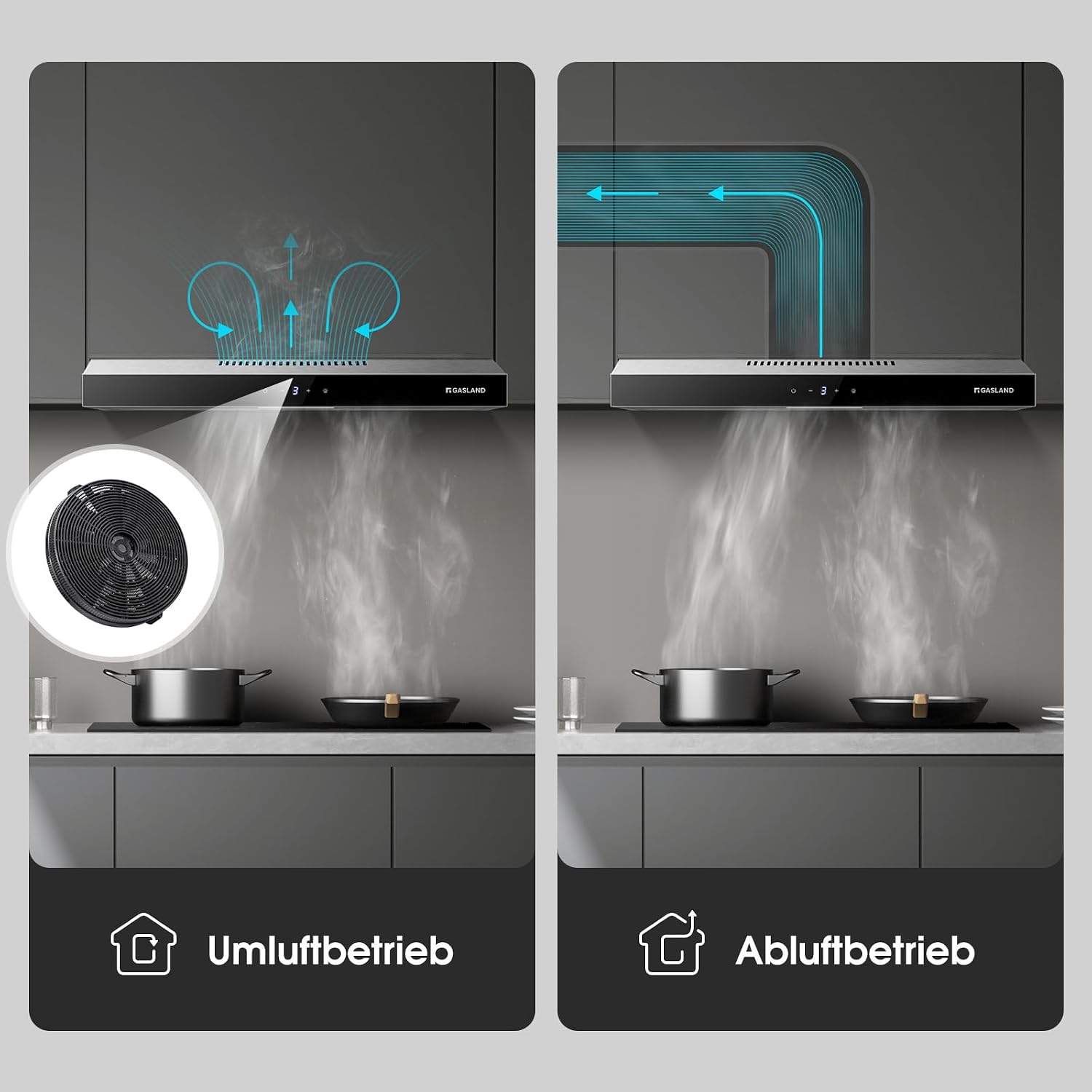 Thumbnail 2 de GASLAND Chef SR60SS Dunstabzugshaube 60 cm Umluft & Abluft, leise Abluft bis 202 m³/h, Touch Control Edelstahl
