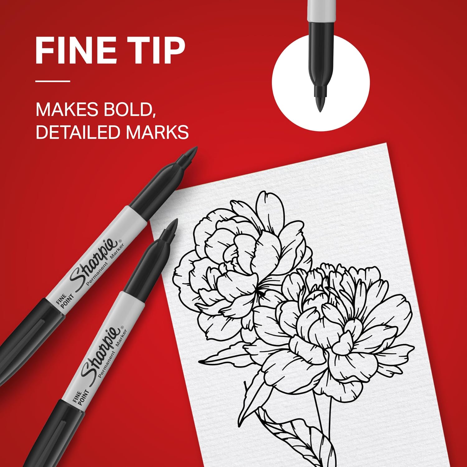 Detalle de Sharpie Permanent Markers, Fine Tip, Black (12 Count) – Quick Drying, Fade Resistant