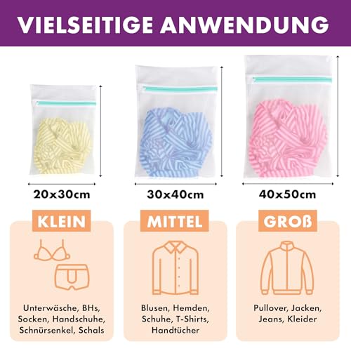 Detalle de Lavandola Wäschenetz Set – Kochfest, trocknergeeignet, 3 Größen für BHs, Feinwäsche, Unterwäsche & Co.