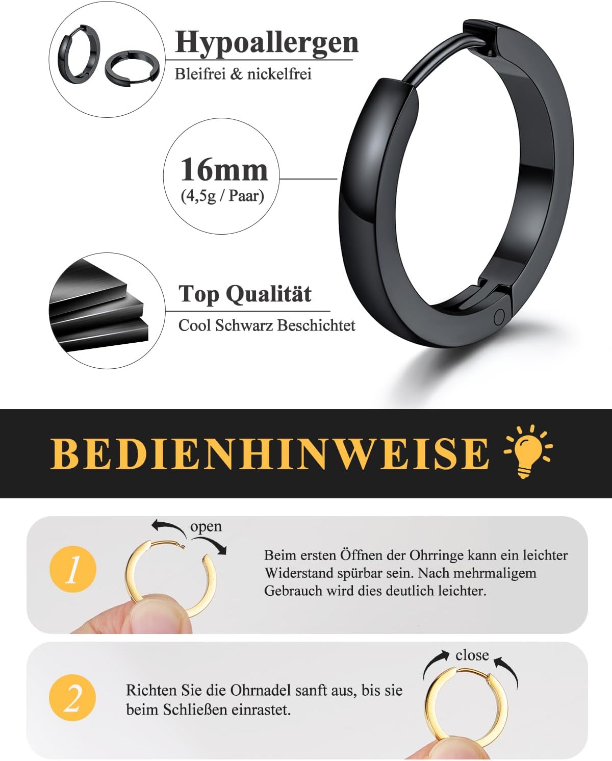Detalle 2 de U7 Huggie Creolen mini Hoop 16 mm