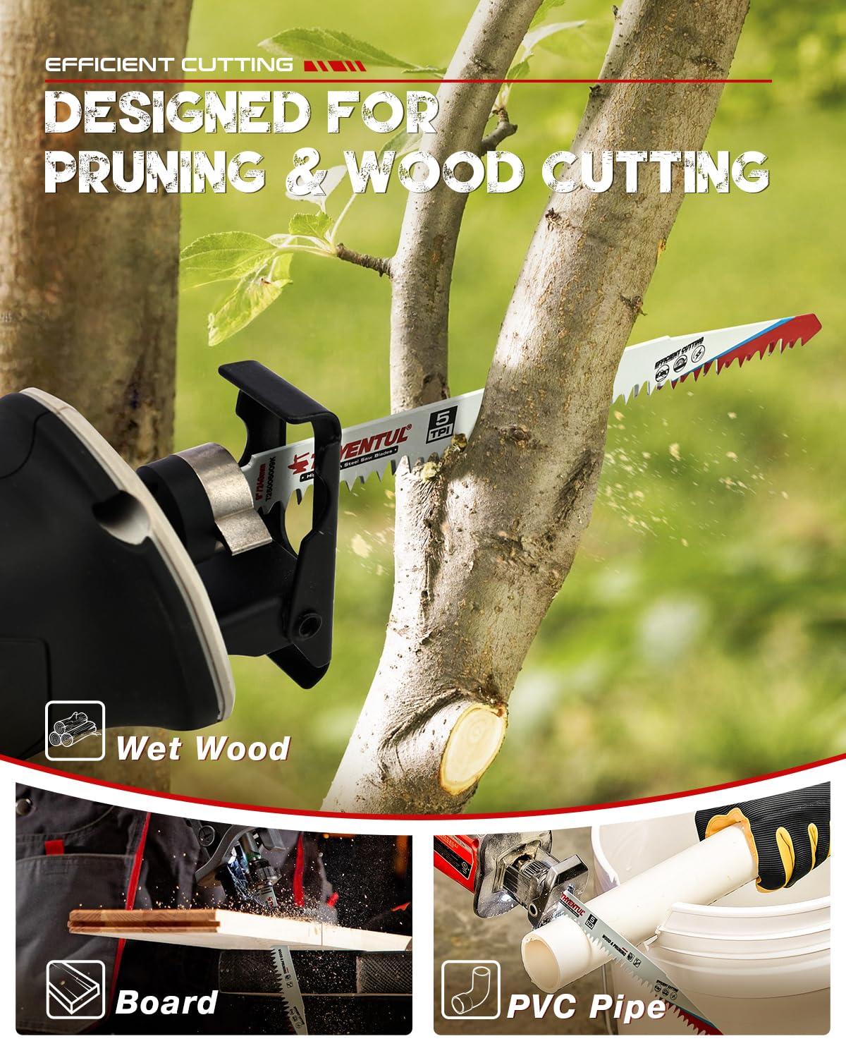 Detalle 2 de THYENTUL R1 9-Inch Pruning Reciprocating Saw Blades, 5 TPI, High-Carbon Steel