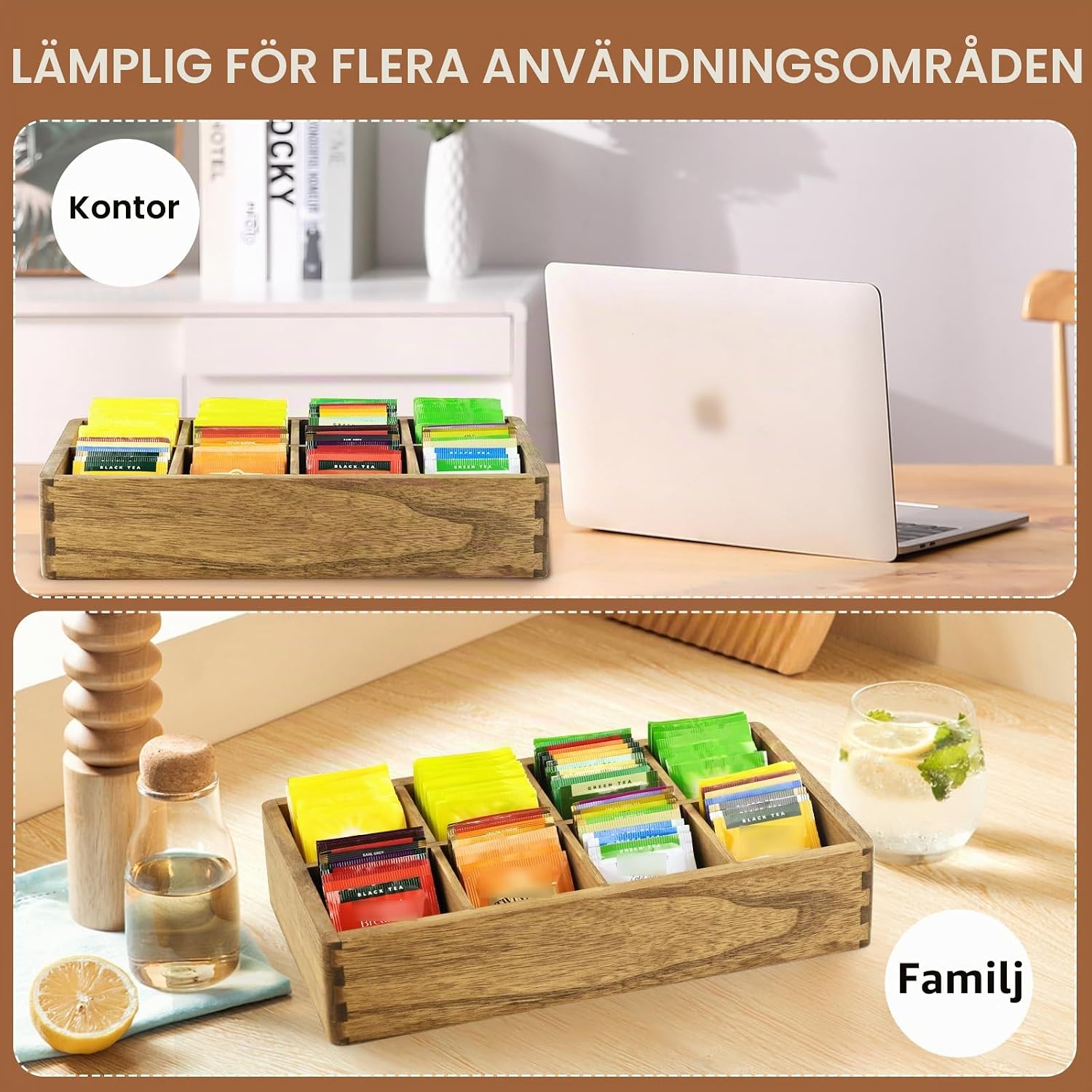 Detalle 2 de KIRIGEN tebox i paulowniaträ med 8 öppna fack, utan lock