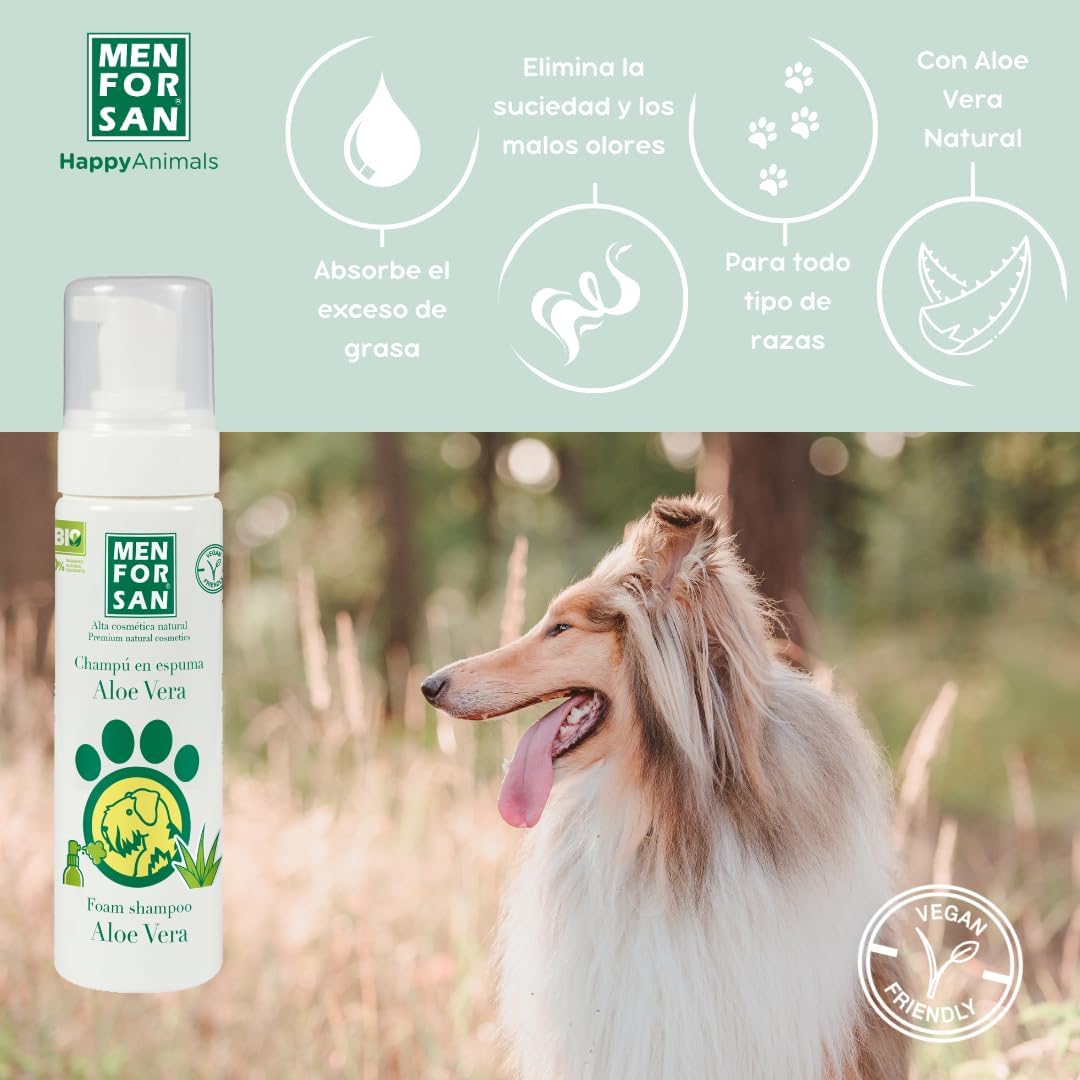 Detalle de Menforsan Shampooing Aloe Vera mousse – Nettoyage sans eau pour chiens et chats