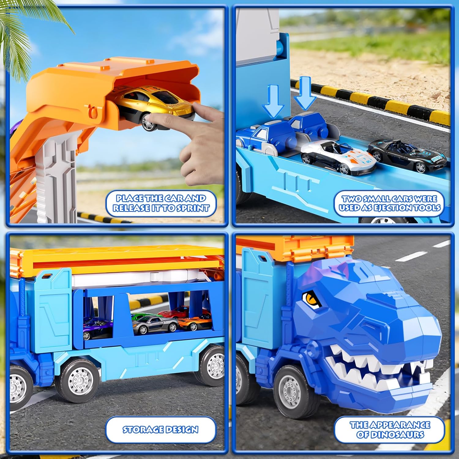 Thumbnail 5 de Doloowee Dinosaurier LKW Spielzeug-Set mit Kran und 12 Mini-Rennwagen (ab 3 Jahren)