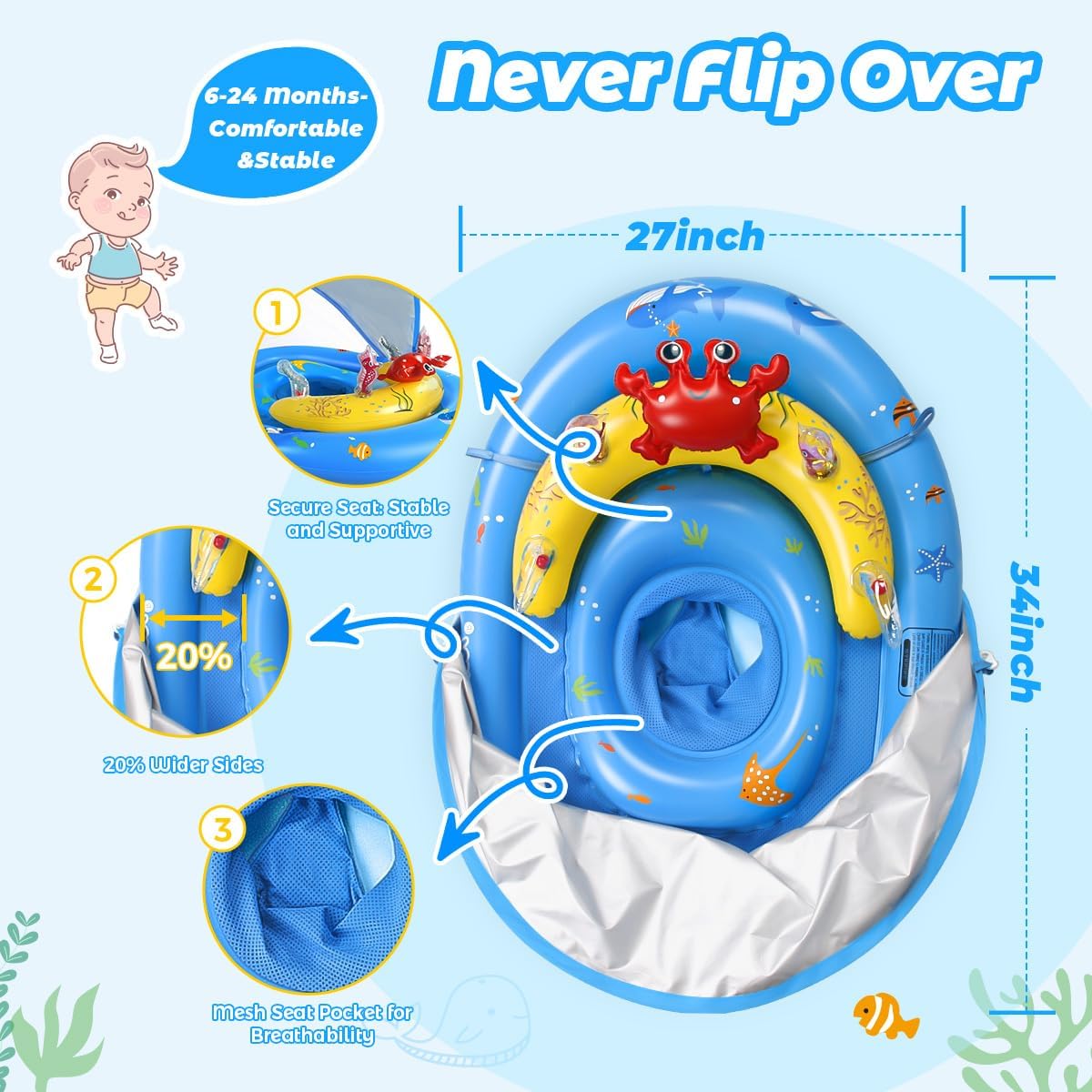 Thumbnail 4 de LAYCOL Baby Pool Float with Canopy (UPF50+) with 120° Adjustable Sun Protection