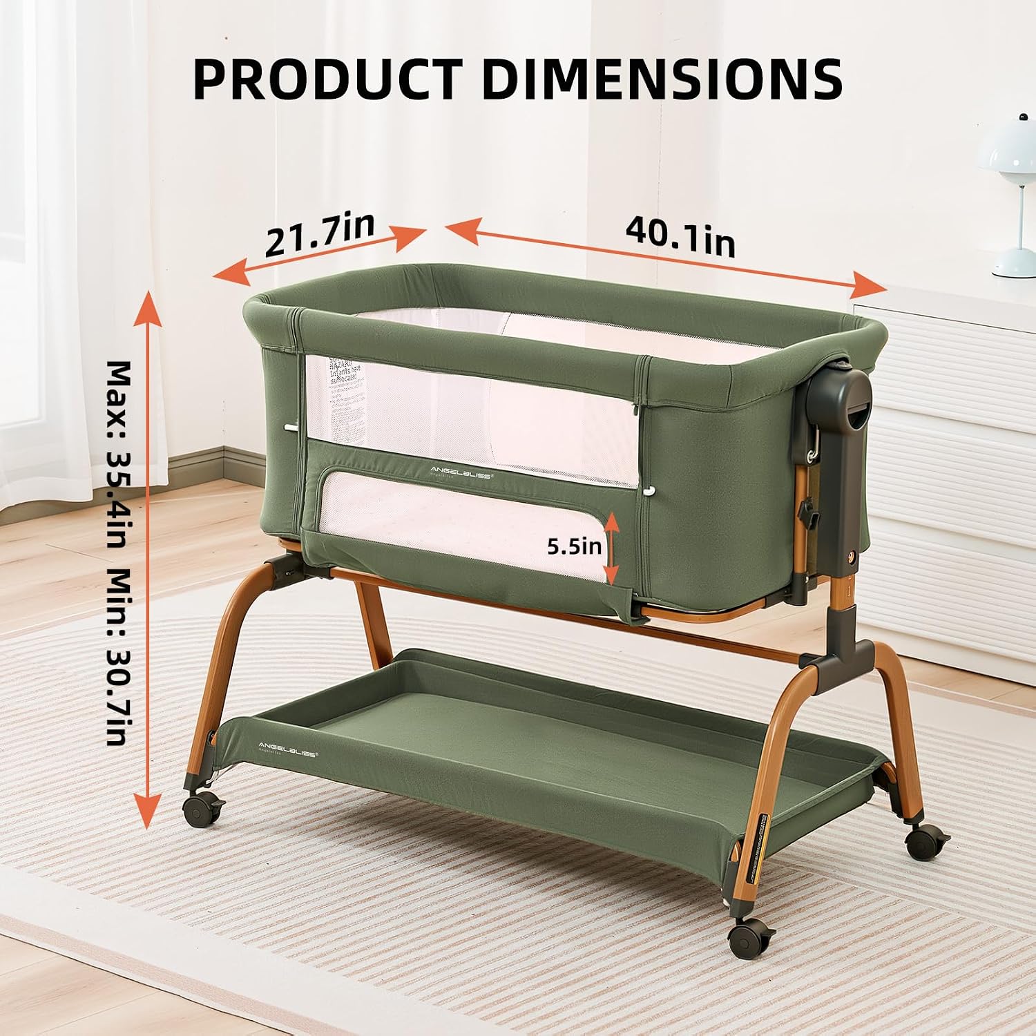 Detalle de ANGELBLISS Y08 3-in-1 Baby Bassinet, Rocking Bedside Sleeper, Green