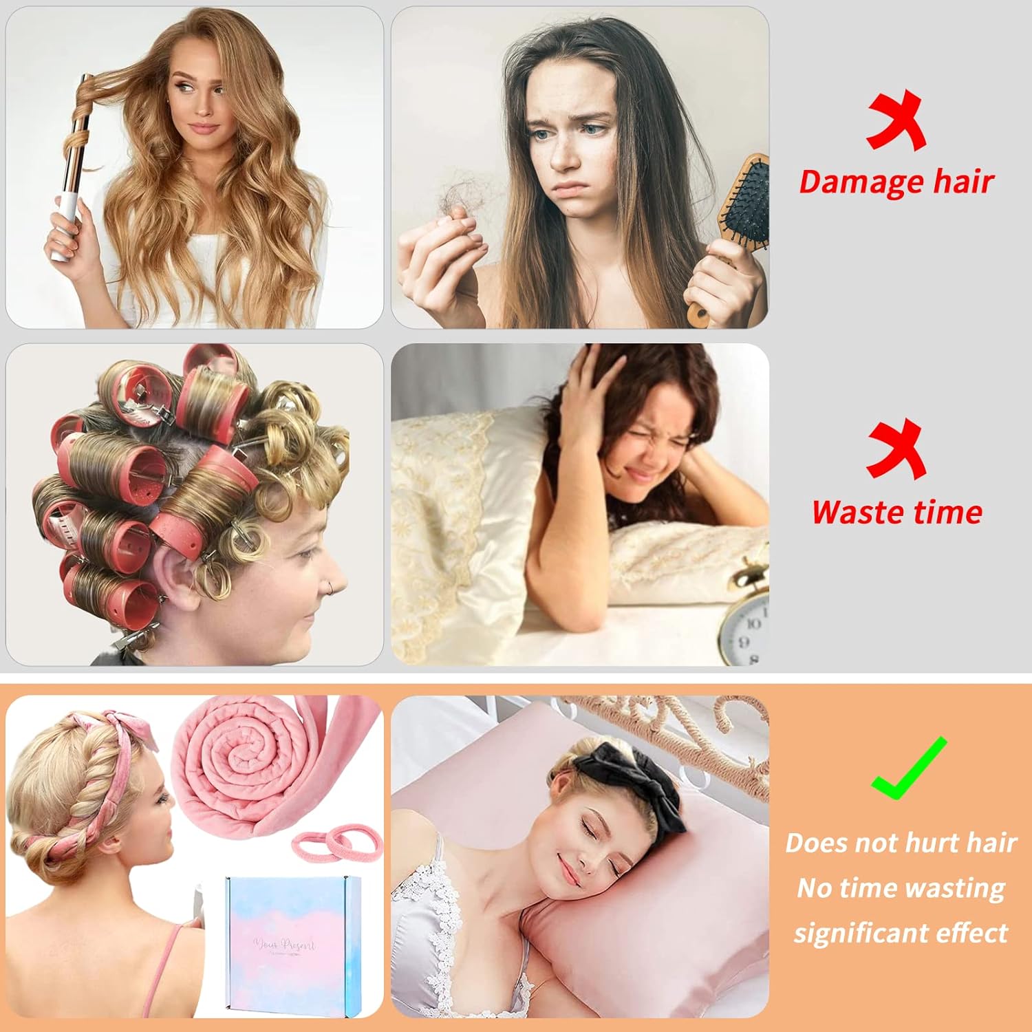 Detalle 1 de Heatless Curls Band für über Nacht: Neu Lockenwickler ohne Hitze (Velours) mit Haarnadel & rutschfestem Band