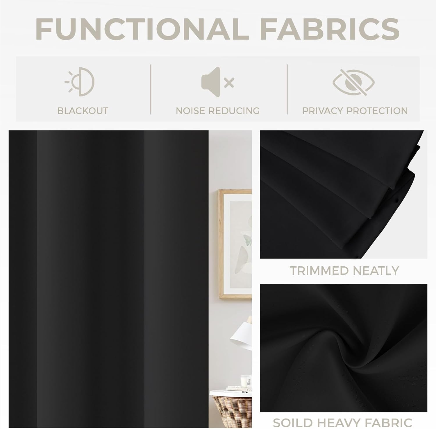 Thumbnail 3 de JCyh blickdichter Türvorhang mit Teleskopstange – Montage ohne Bohren, 1 Stück schwarz (H195 x B132 cm)