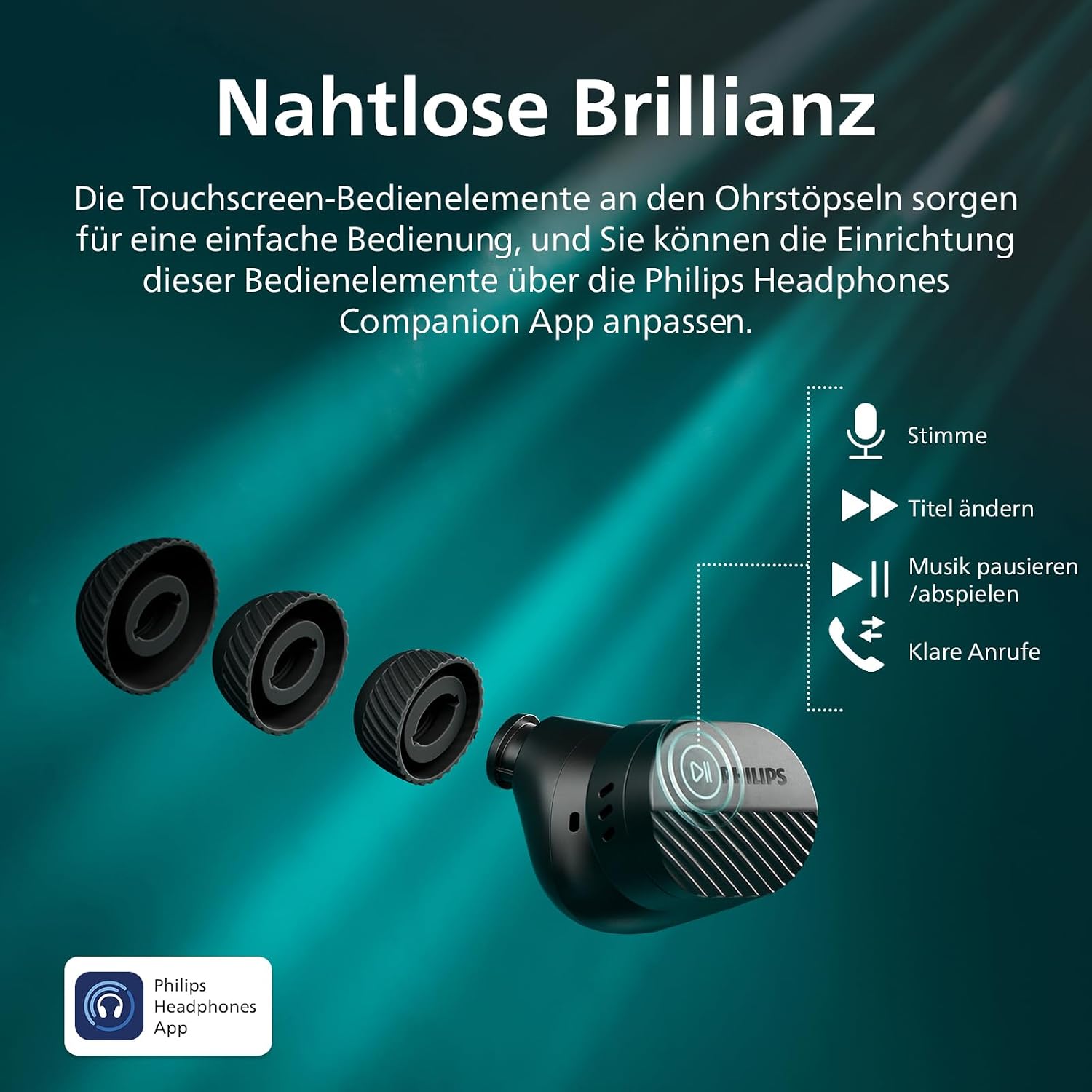 Detalle de Philips TAT5000BK True Wireless In-Ear-Bluetooth-Kopfhörer – dynamischer Bass, 40 Std. Spielzeit, IPX5, klare Anrufe