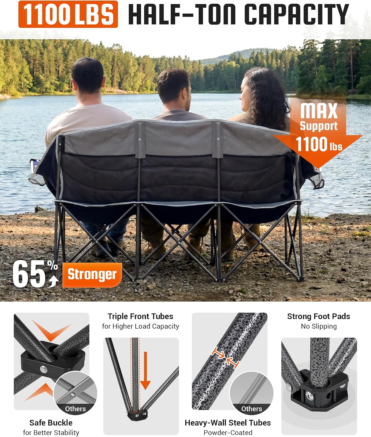 Thumbnail 5 de KingCamp 3 Person Camping Chair: Oversized Heavy-Duty Loveseat for Outdoor Comfort
