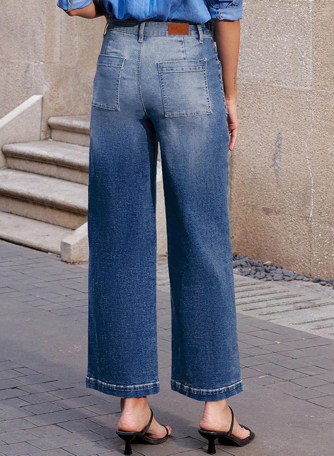 Detalle 2 de Sidefeel Women's Wide-Leg Jeans, High-Waisted Stretch Denim with Distressed Details