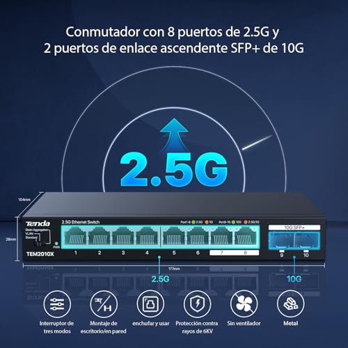 Thumbnail 1 de Tenda TEM2010X Switch 2,5G 8x2,5G + 2x10G SFP+ 📡
