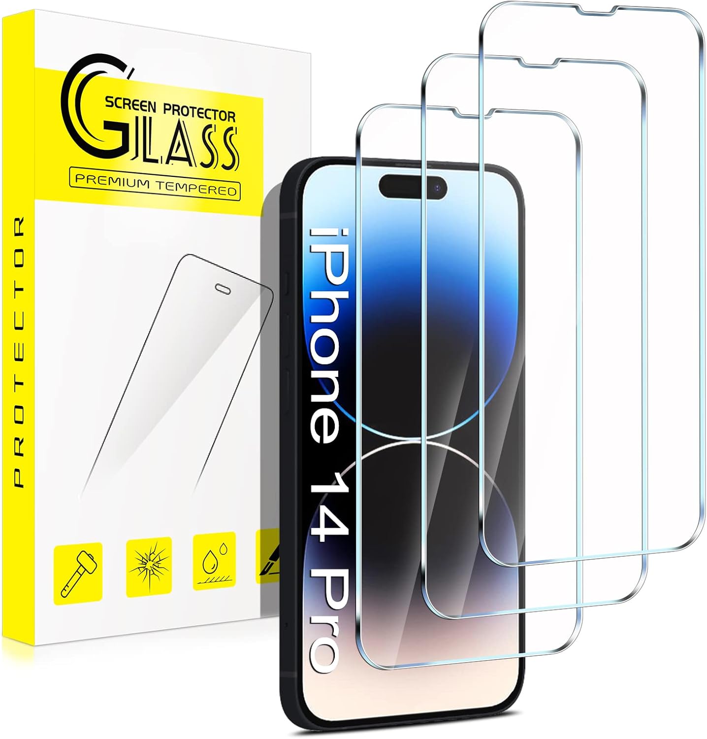 Detalle de Ecenone Displayschutzfolie für iPhone 14 Pro (6,1 Zoll) – 3er-Set, 9H Härte, kratzfest, blasenfrei