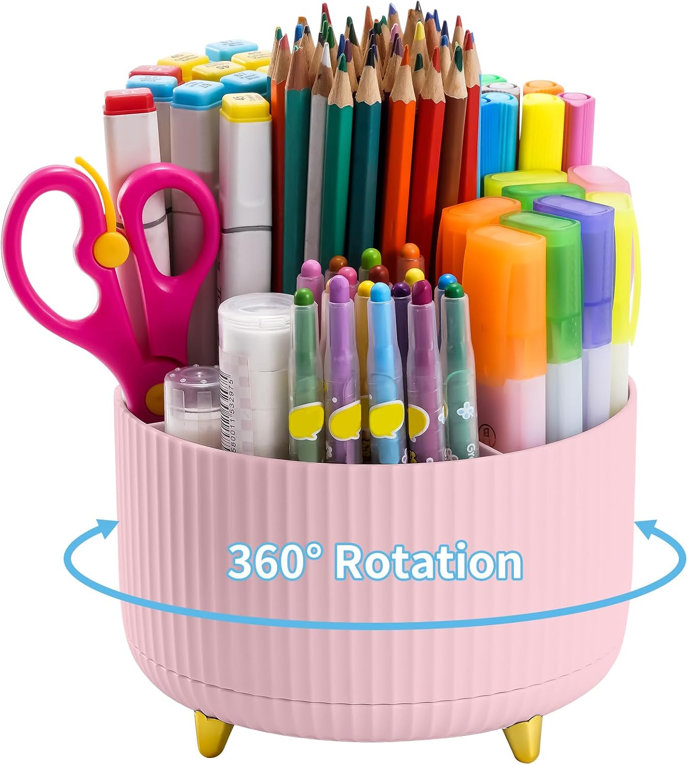 Detalle de Marbrasse Plastic Rotating Pen Holder-Pink Desk Organizer, 5 Compartments
