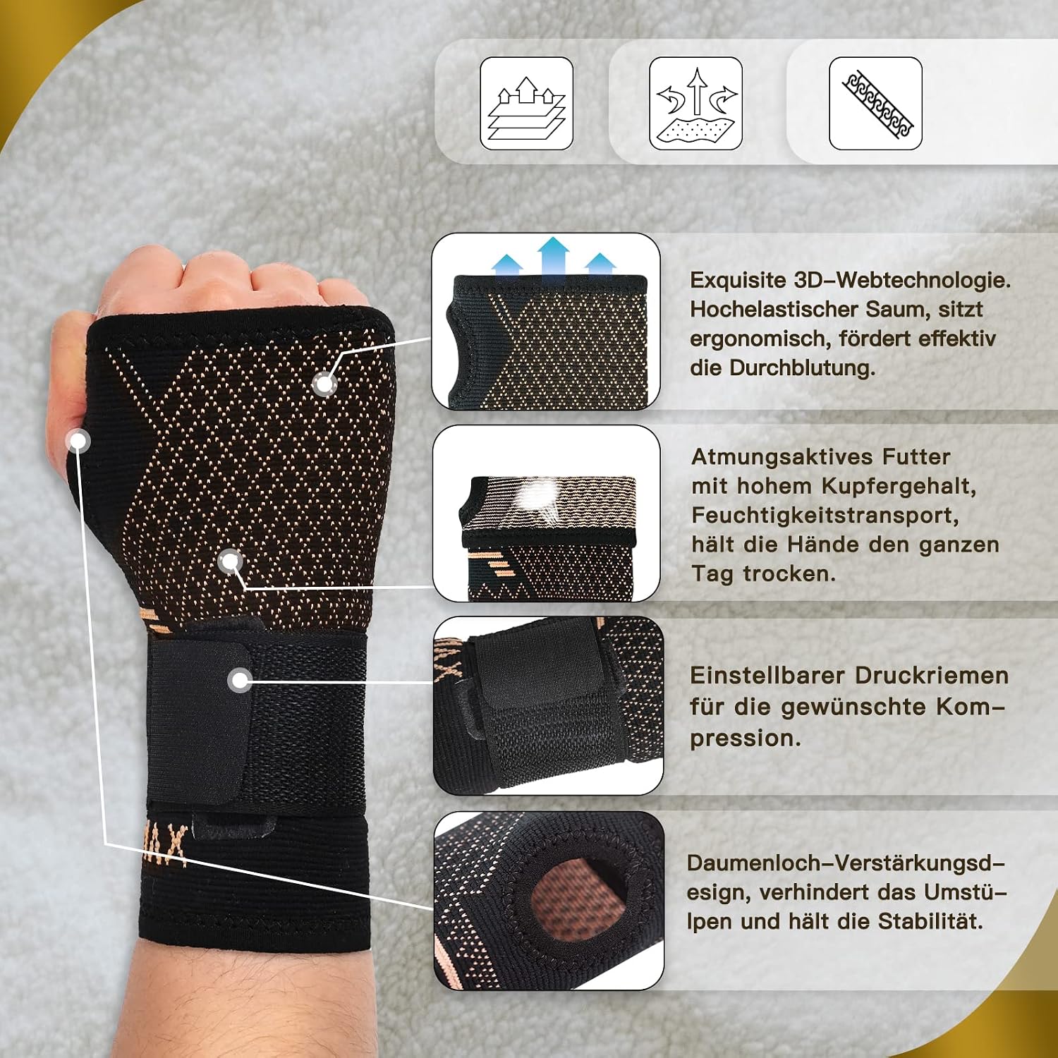 Detalle de INDEEMAX Kupfer Handgelenkbandage mit 1 Paar