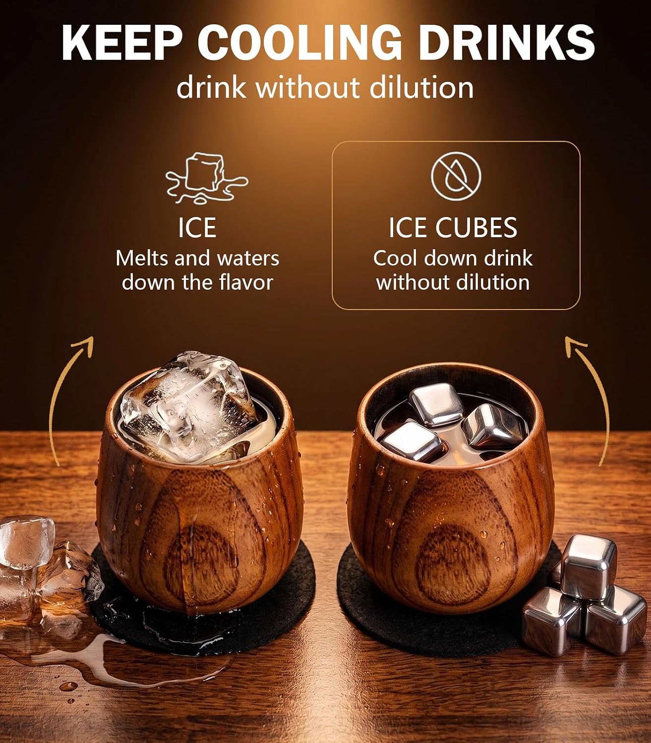 Detalle de Wooden Whiskey Glass Set, Charred Oak