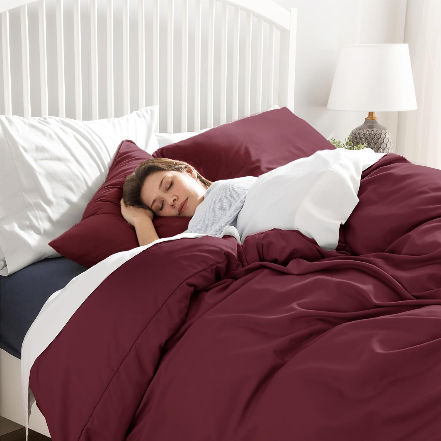 Thumbnail 1 de BEDSURE Bettwäsche 135x200 2-teilig Weinrot mit Reißverschluss (Bettbezug 135x200 + Kissenbezug 80x80, Polyester Mikrofaser)