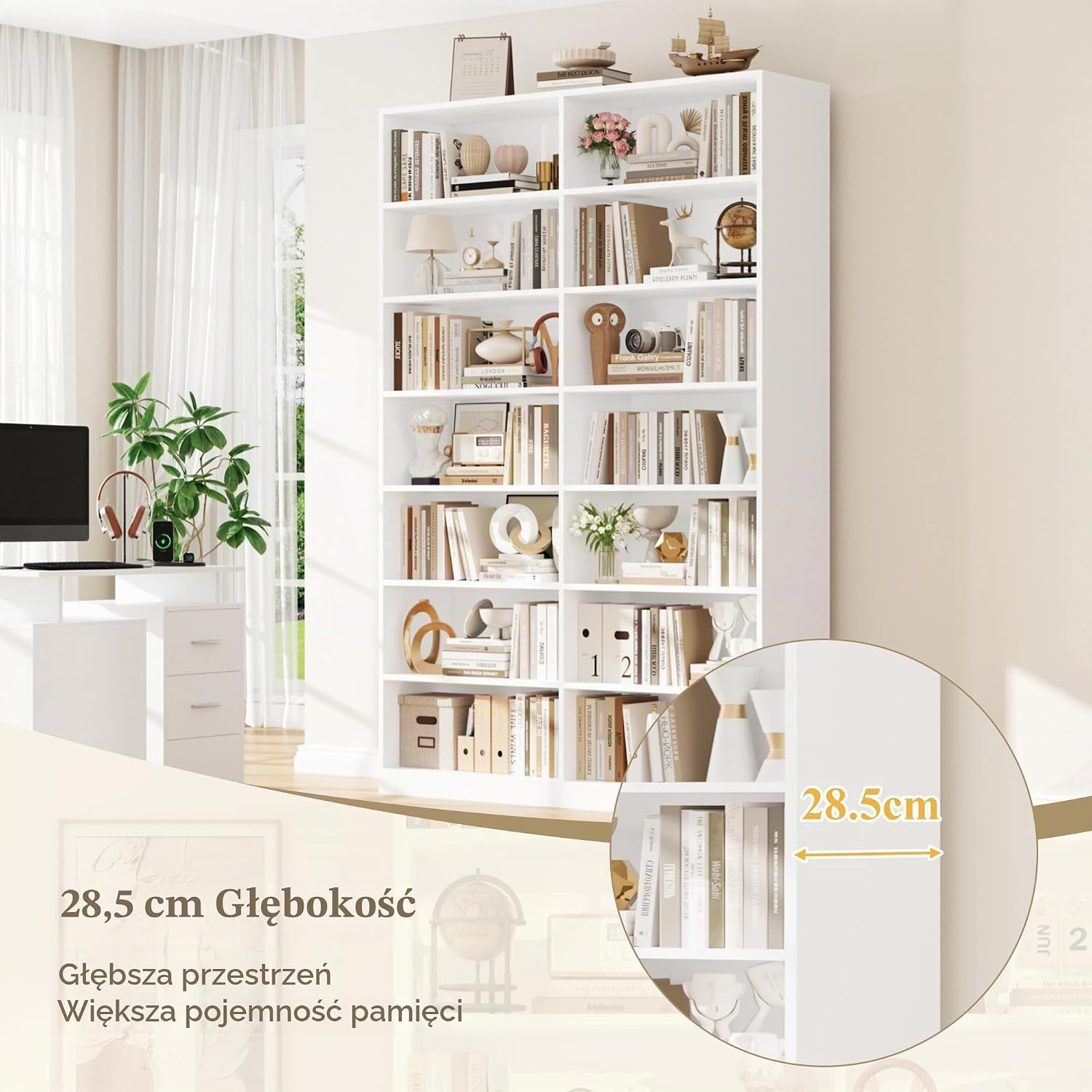 Thumbnail 6 de FirFurd P641 – biały regał na książki, 14 półek, 120 × 30 × 212,5 cm