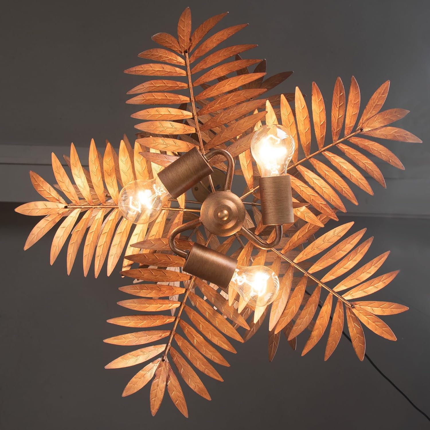 Detalle de JCPYIUL Retro verstellbarer Kokosnussblatt-Kronleuchter – Bronze Vintage Tropenstil