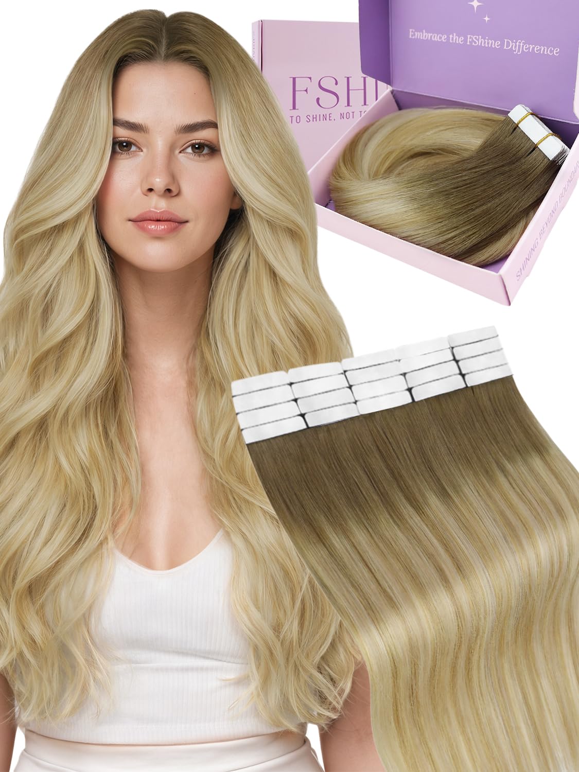 Fshine Invisible Tape Extensions Echthaar Kastanienbraun – 35 cm, 20 Stück, 50 g pro Packung