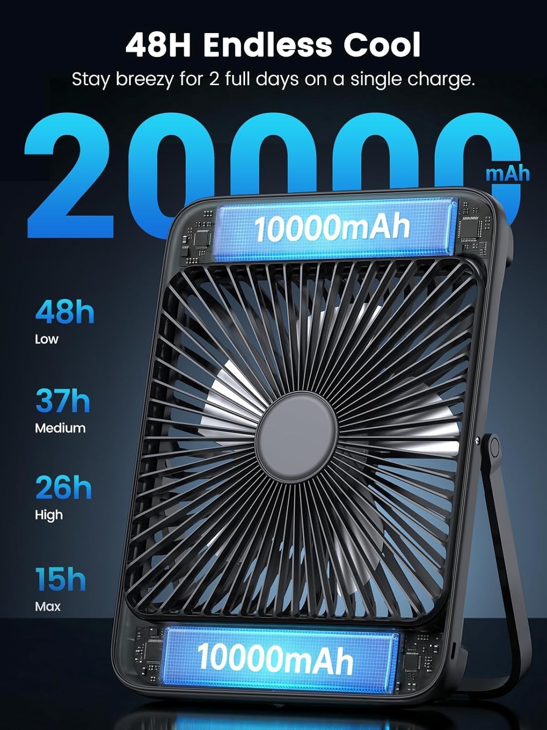 Thumbnail 1 de Warmco 20000mAh Battery Powered Fan — Ultra-Slim 8-Inch Portable Camping Fan with LED Lantern