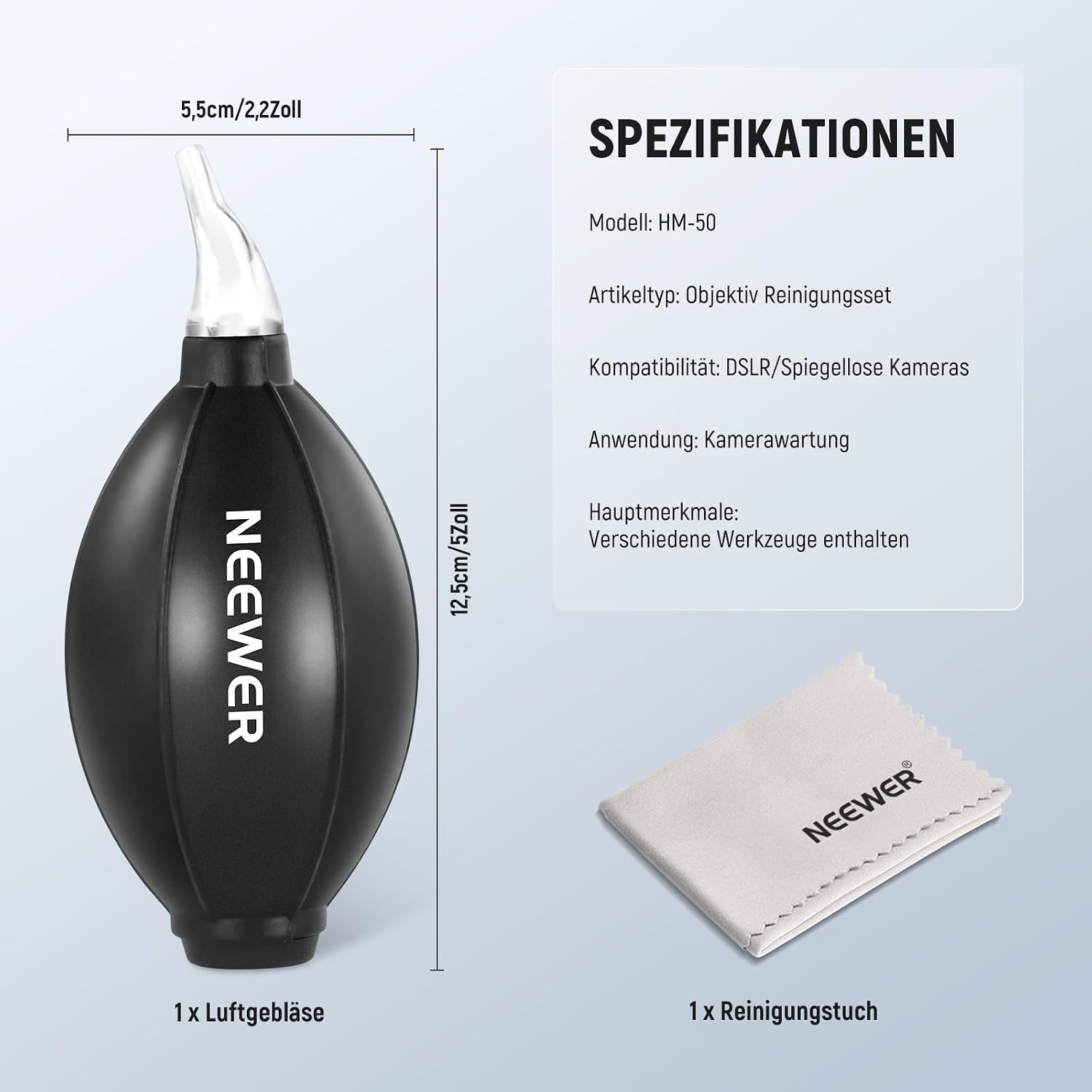Thumbnail 6 de NEEWER 2 in 1 Kamera-Reinigungsset HM-50: Luftbläser + Reinigungstuch für Objektive, Sensoren und Displays