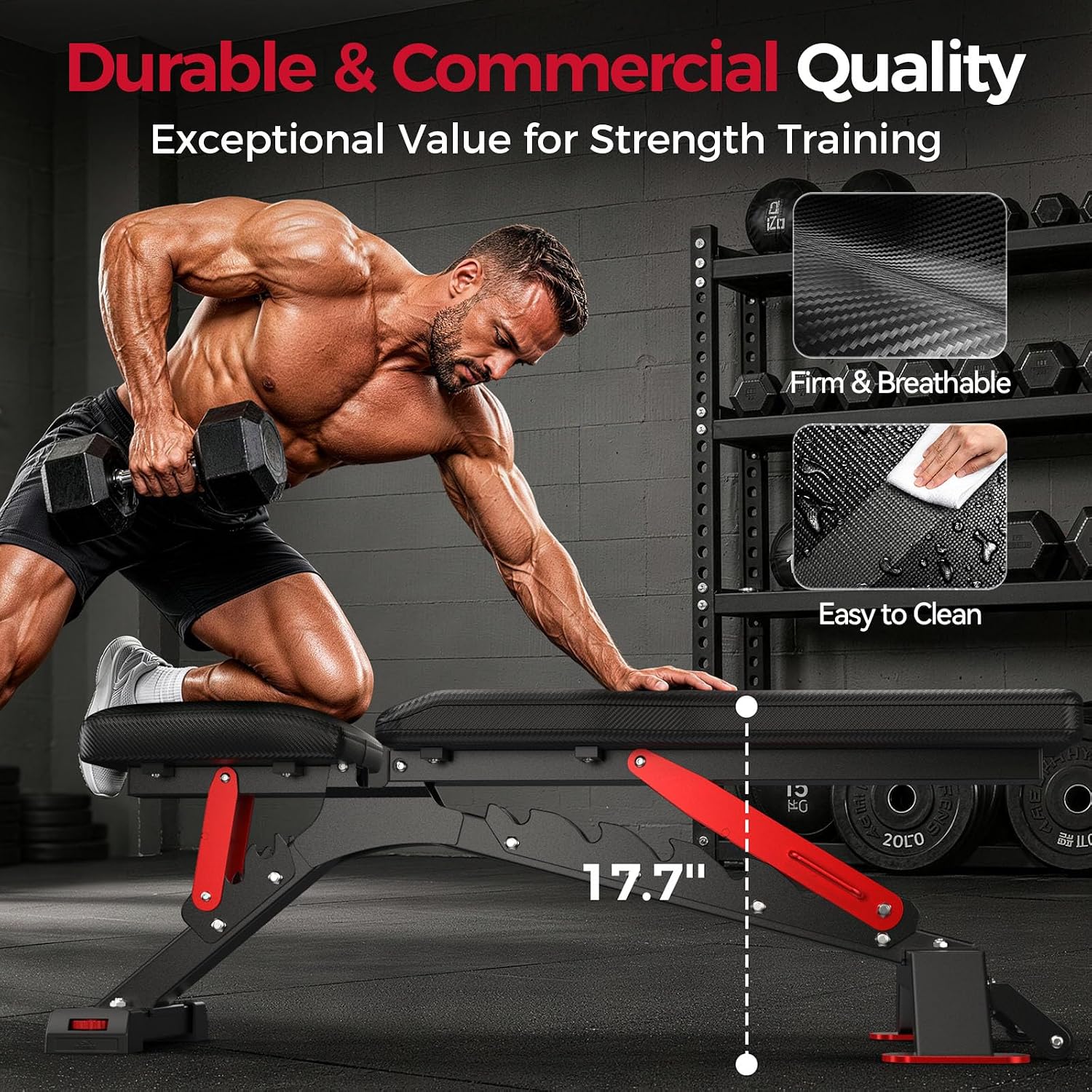 Detalle 2 de FLYBIRD Basic Model Adjustable Weight Bench, Foldable Alloy Steel, 6 Backrest Angles