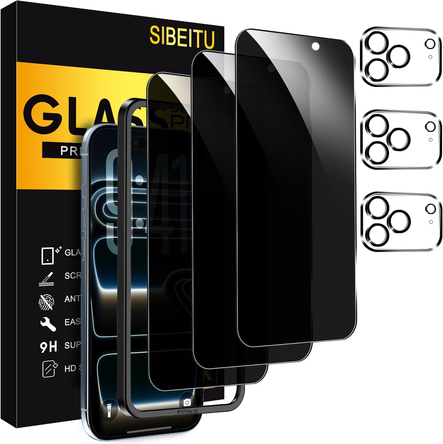 Detalle de SIBEITU iPhone 17 Pro Privacy Screen Protector, 28° Anti-Spy Glass, 3+3 Pack