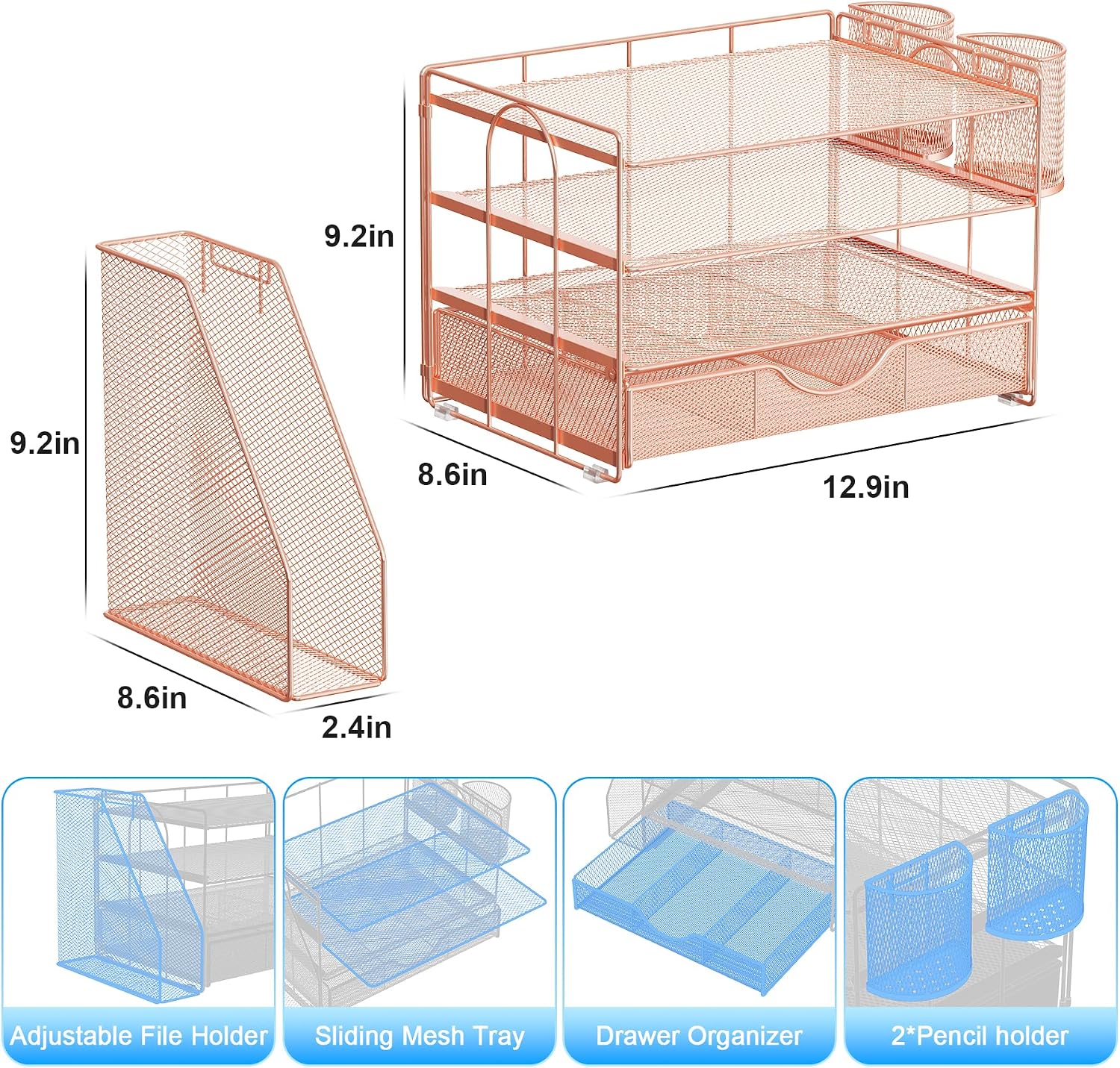 Thumbnail 4 de gianotter 4T-2 4-Tier Metal Desk Organizer with Drawer, Rose Gold