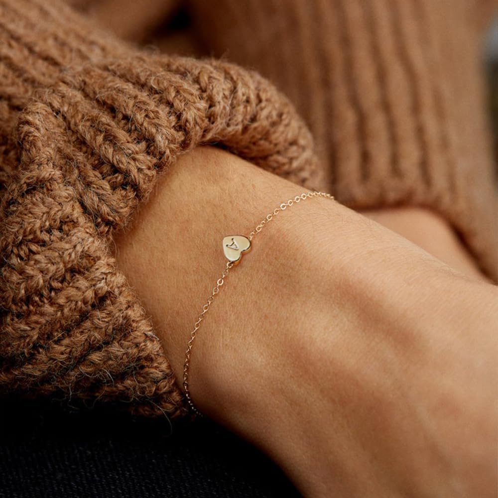 Thumbnail 3 de TINGN Bracelet cœur en or 14 carats pour femme – personnalisé avec initiales