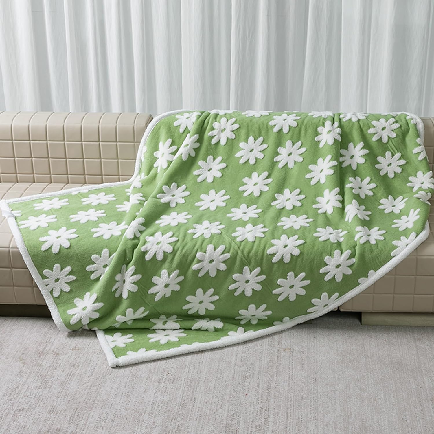 Thumbnail 4 de Waterproof Pet Blanket Green Stylish Jacquard Throw (Green Flower, XS) for dog beds, couches and washable mat covers