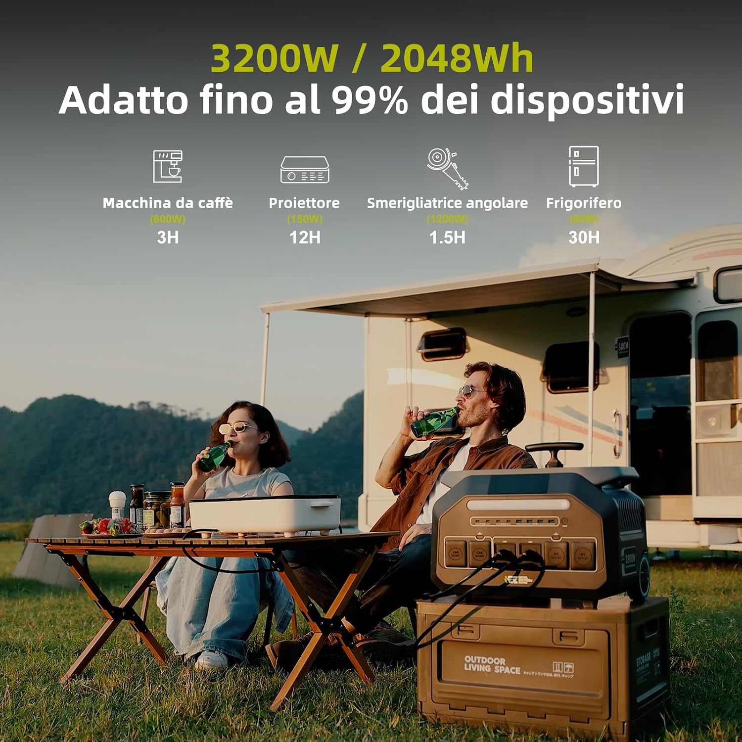 Detalle de IEE P3200 Powerstation – 3200W/2048Wh, LiFePO4, 16 Anschlüsse, App-Steuerung