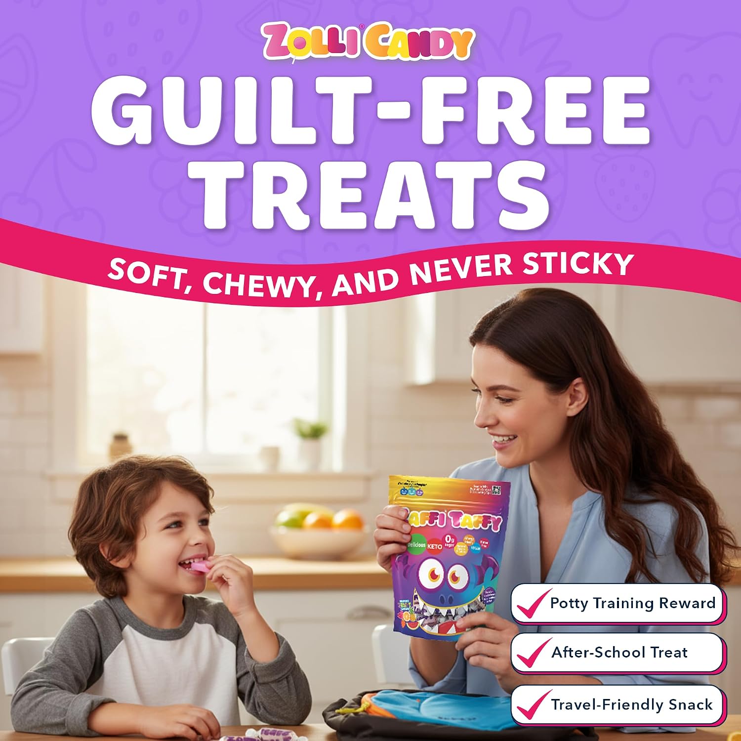 Detalle 1 de Zaffi Taffy Sugar-Free Chewy Candy, Natural Fruit Flavors, 5 oz, 2-Pack