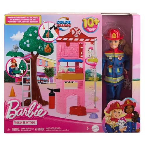 Thumbnail 6 de Barbie Careers Firefighter Doll & Playset with Fire Station & Tree, 2 Pets, Colour-Change & 10+ Accessories