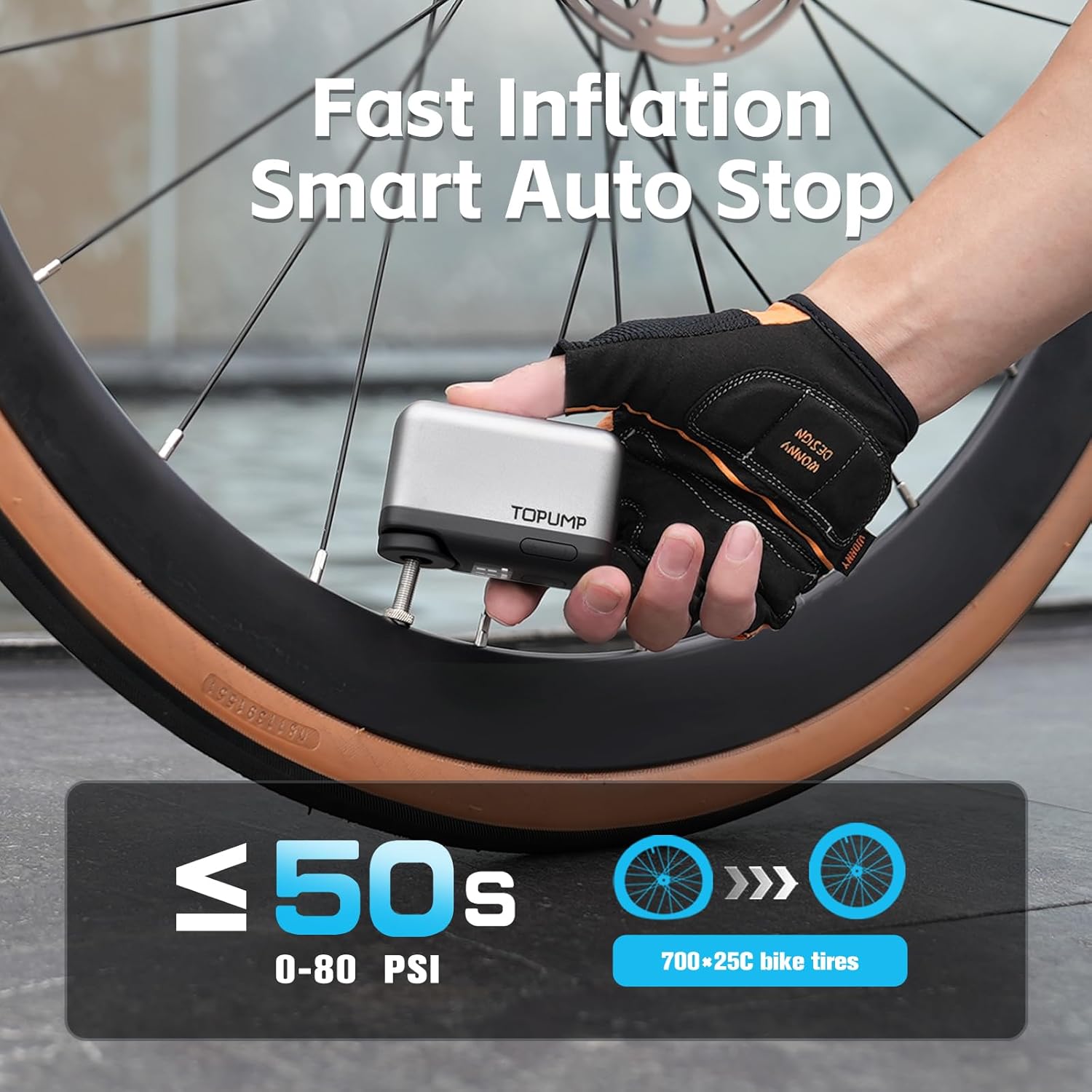 Thumbnail 3 de TOPUMP Tiny Pump Mini Bike Tire Pump with Gauge and Auto Stop