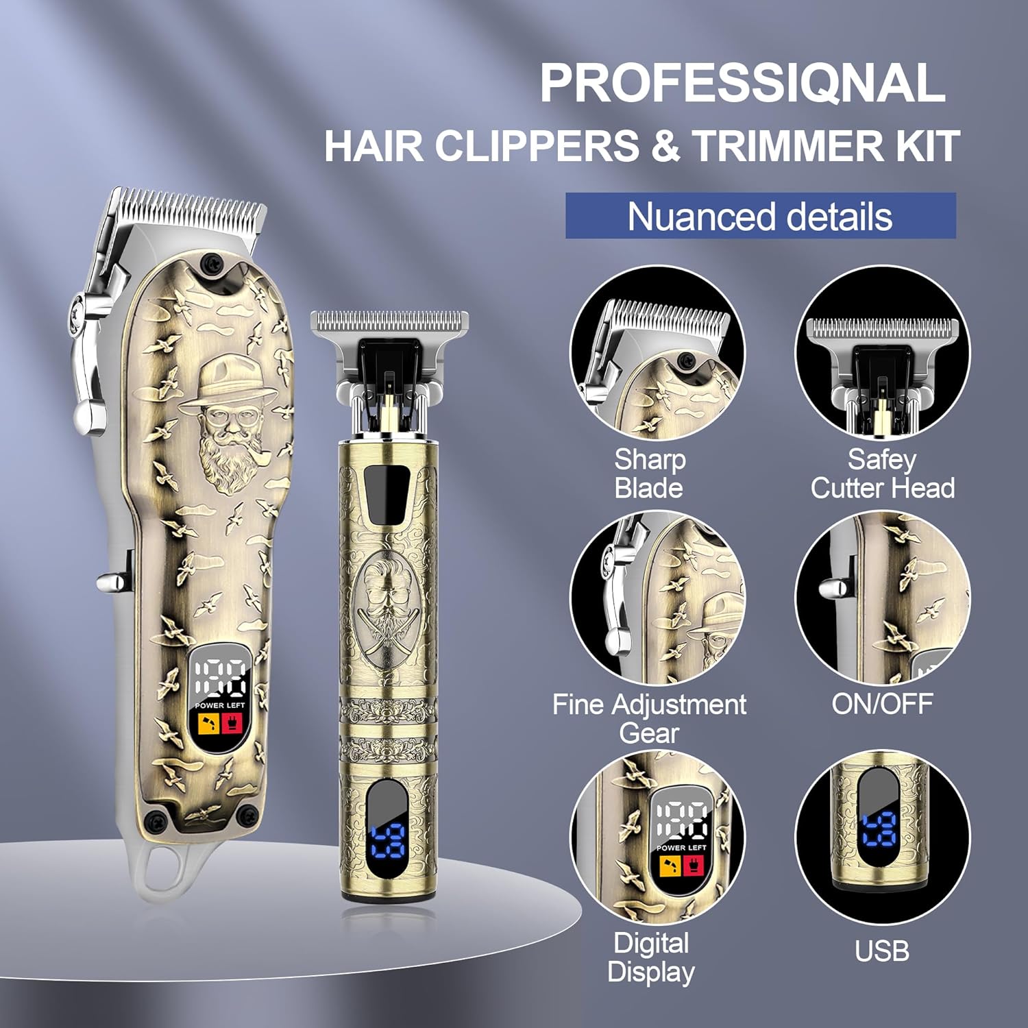Thumbnail 1 de Hair Clippers Set Cordless Trimmer with LED Display