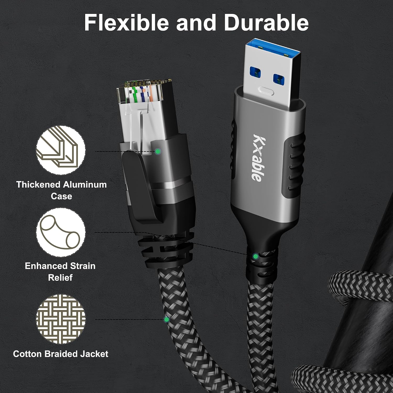 Thumbnail 3 de USB C to Ethernet Cable 0.5FT: Gigabit, Plug-and-Play for USB-C Devices