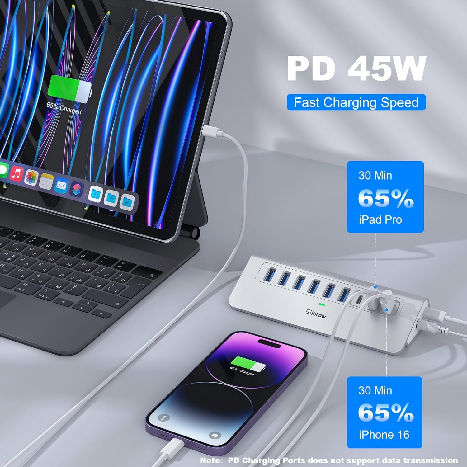 Detalle 2 de intpw 9-Port USB 3.2 Hub 65W ⚡