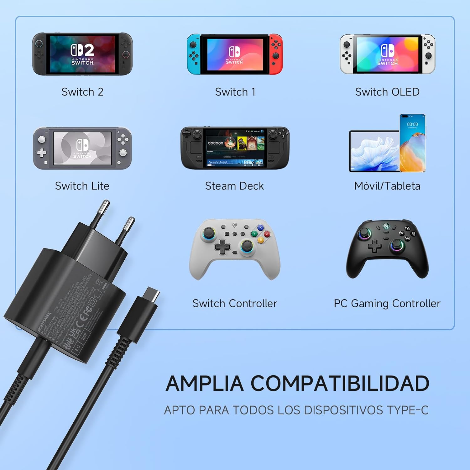 Thumbnail 1 de ECHTPower 60W Cargador para Switch 2 20V 3A
