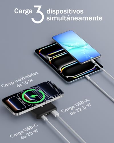 Detalle de Podoru Power Bank para MagSafe 10000mAh: batería portátil magnética con soporte plegable