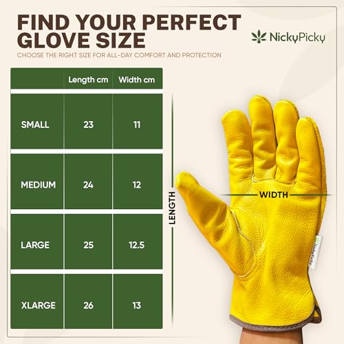 Detalle de NickyPicky Gardening Gloves for Men and Women – Thorn-Proof Leather Gloves with Excellent Dexterity