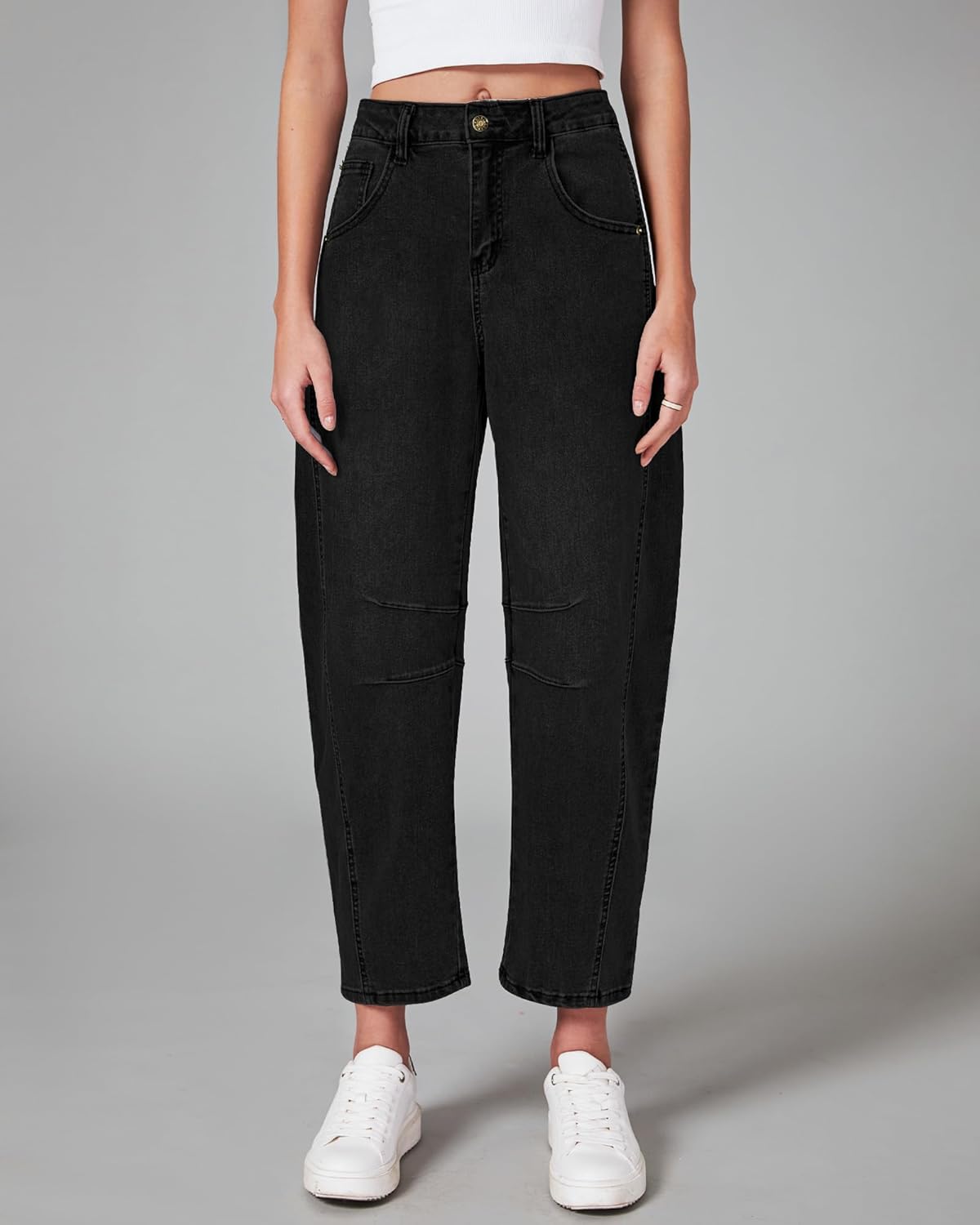 Thumbnail 2 de GRAPENT Barrel Jeans for Women: Stretchy High-Waisted Wide-Leg Cropped Denim