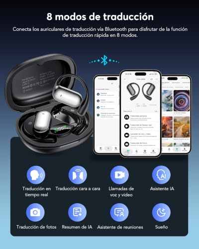 Detalle de Pviwzux AI Auriculares Traductor en Tiempo Real: 198 idiomas, 60 h de batería y 4 en 1