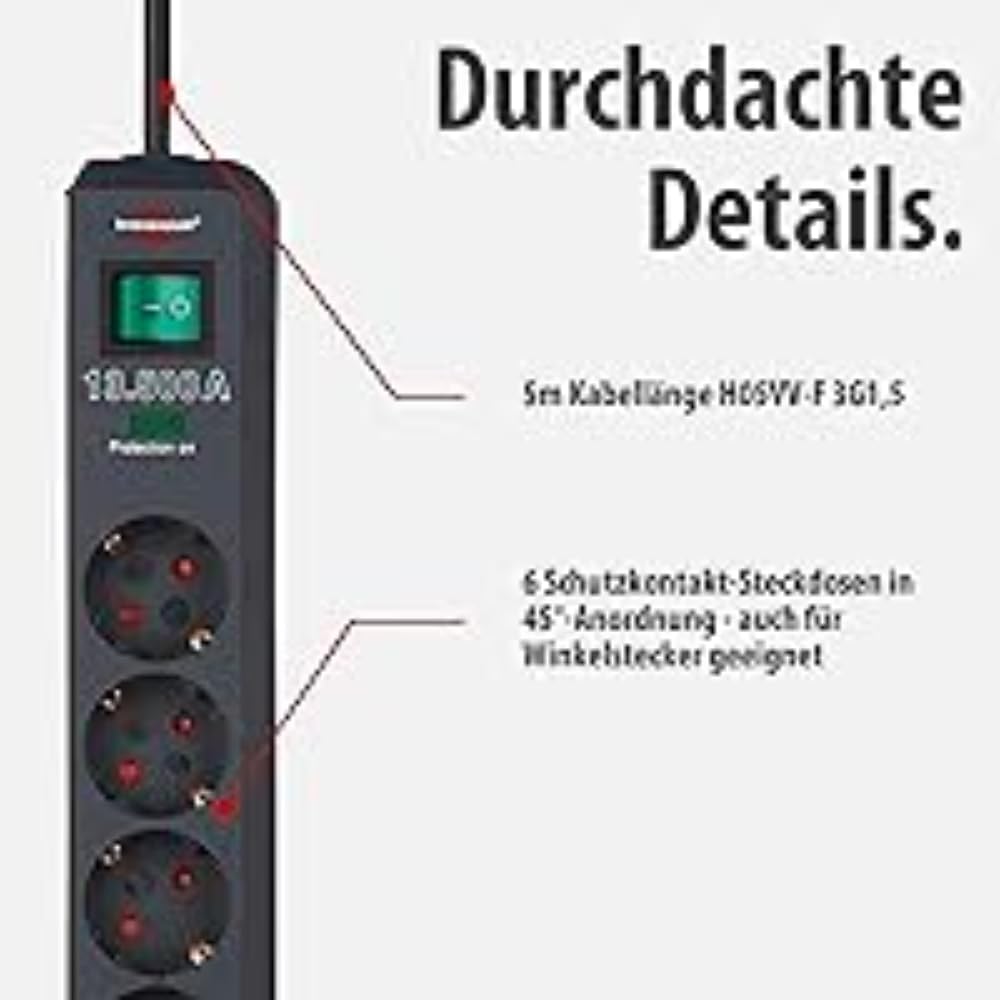Thumbnail 2 de Brennenstuhl Eco-Line 6-Fach Steckdosenleiste mit Überspannungsschutz, anthrazit, 5 m Kabel