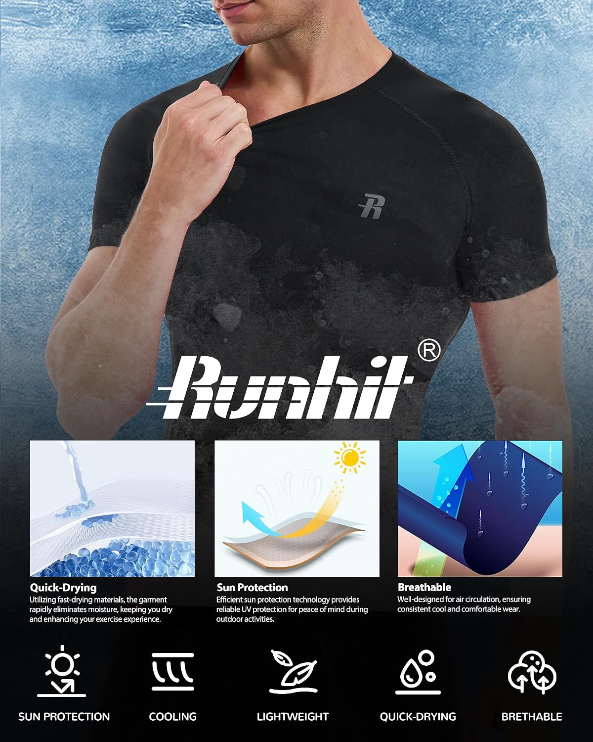 Thumbnail 4 de Runhit Men's Compression Short Sleeve Shirt UPF 50+ – Quick-Dry Base Layer for Training